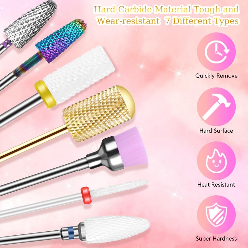 Pack of 7 Nail Drill Bits HEYMKGO Electric Nail Drill