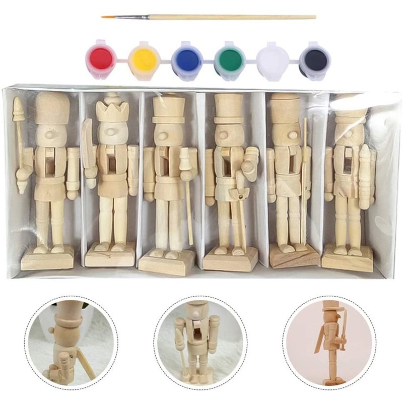 6pcs 12cm Christmas Nutcracker Ornament Set Wooden Nutcracker Character Soldier