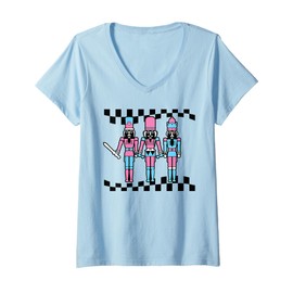 Womens Christmas Pink Nutcracker Squad Toy Soldier Costume Xmas V-Neck T-Shirt