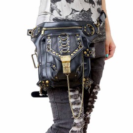 Women Men Leg Bag Waterproof Motorcycle Waist Tool Bag Multifunctional Tactical Sport Outdoor Backpack Shoulder Hip Bag, Black