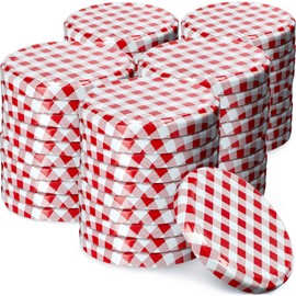 KADAX fi82 mm Screw Lid, Twist-Off Lid Set Made of Metal, Replacement Lids for Mason Jars, Lids with 6 Locking Teeth for Jars and Preserving Jars (Pack of 50, Red/Chequered)