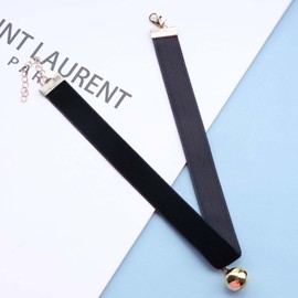 Allereyae Vintage Satin Choker Necklace Gold Ball Pendant Necklace Short Velvet Necklace Punk Black Wide Leather Necklace Chain for Women and Girls (Gold Ball)