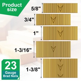 Toicann 23 Gauge Pin Nails Headless Pinner Nails for 23 GA Pneumatic & Electric Pinners or Pin Nailer or Pin Nail Gun, Great for Fine Woodworking & Trim Jobs (5/8"+3/4"+1"+1-3/16"+1-3/8"-5000pcs)