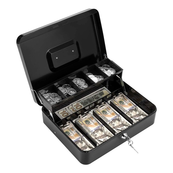 Goehiaul Cash Box with Lock Key & Money Tray Large