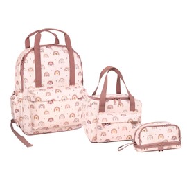 Execo Designer 3-PCS Bundle Kids Backpack, Lunch Box and Pencil Case for Preschool and Elementary, Eco-Friendly RPET Fabric Made from Plastic Bottles, Reflective Safety Bands (Rainbow)