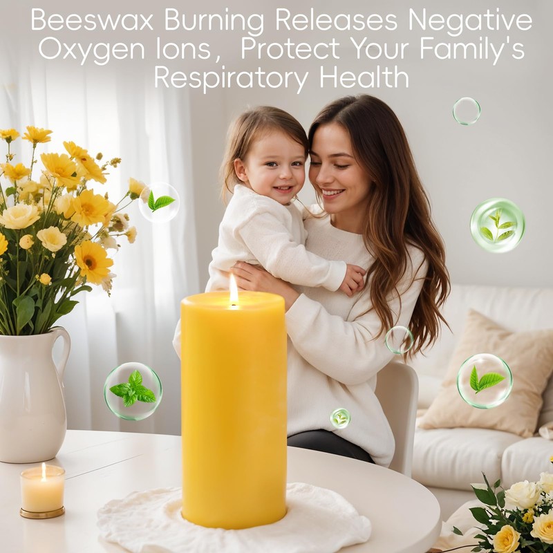 Natural Beeswax Pillar Candles,100% Pure Beeswax Candles-190 Hours Long Burning,Unscented