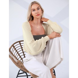 Totatuit Women Shrugs Cropped Cardigans Bolero Long Sleeve Shrugs Women Elegant Bolero Cardigans for Stylish Layering Apricot M