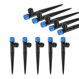 M METERXITY 10-Pack Drip Irrigation Emitters, 5"/13mm Drippers with Stake Adjustable 360 Degree Water Flow 8 Holes for 1/4" Drip Irrigation Tubing for Watering System [Blue, Drip]