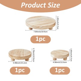 SUPERFINDINGS 3 Sizes Wooden Display Risers Wood Pedestal Stand Wood Round Flat Tray Rustic Display Riser for Home Bathroom Kitchen Counter and Organize, 20/15.2/12.6cm