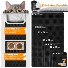 Waterproof Cat Litter Mat, Double Layer EVA, Odor-Free Large Grid, Urine Proof, Easy Cleanup (Black, 24 x 35)
