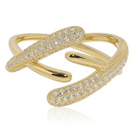 Meissa Silver Rings for Women, Sterling Silver Hug Stacking Thumb Rings, Gold Plated Chunky Wide Bands, Cubic Zirconia Embrace Thumb Rings for Her, Gold