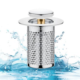 Upgraded Universal Pop Up Bathroom Sink Drain Stopper, Press-to-Seal Water Storage, Stainless Steel Filter, Anti-Odor and Anti-Clog Hair Catcher, Fits 1.1-1.5 Inch Washbasin Drains