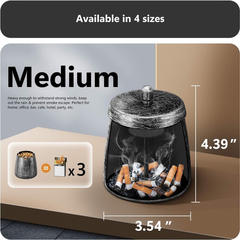 roygra Ashtray with Lid, Windproof Smokeless Metal Ashtray – Red,