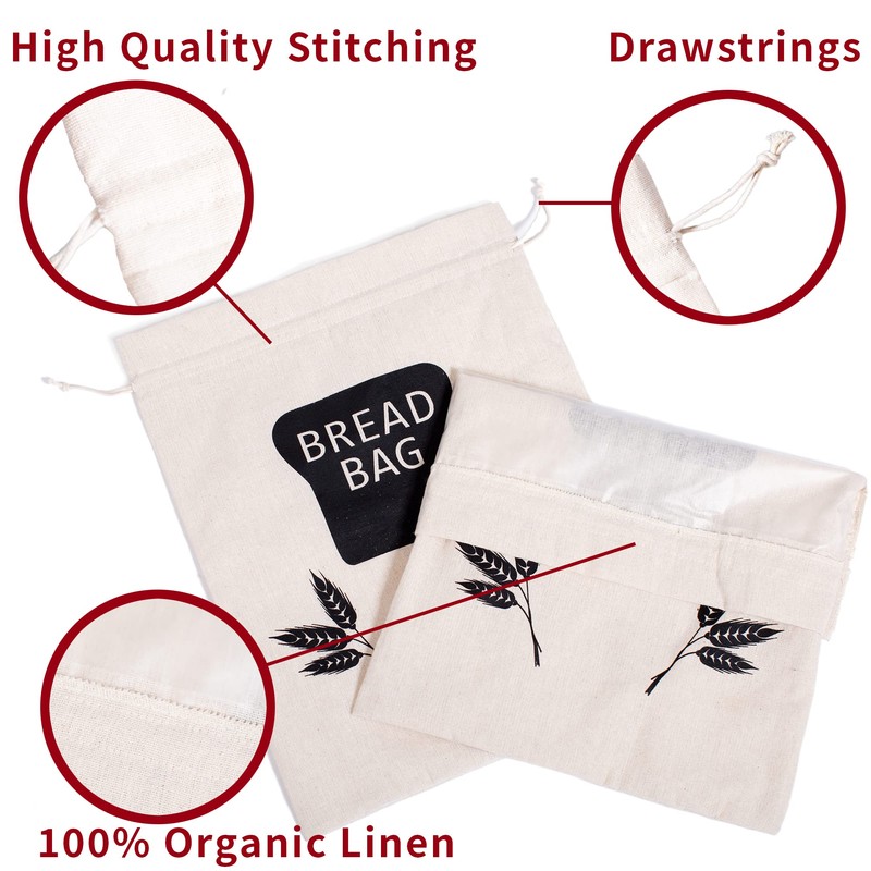 2 X Plastic Lined Bread Bags for Homemade Bread/Keep Bread