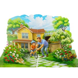 Pop Up Fathers Day Card | 3D Birthdays Greeting for Dad Men Grandpa Husband Fiance Cycling (Size 15x20 cm - First Bike Ride)