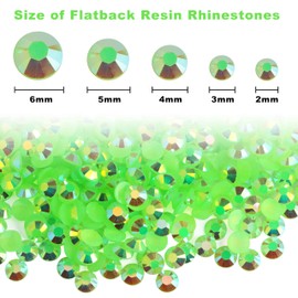 ELEEGEM Resin Rhinestones Kit for Crafts,8400 pcs Light Green AB Jelly Flatback Rhinestones Mixed 5 Sizes 2mm-6mm with B7000 Glue Tweezers and Wax Pencil for Fabric Tumblers and Clothes