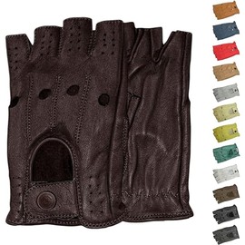 German Wear Driving Half Finger Fingerless Driving Gloves Leather Gloves, dark brown