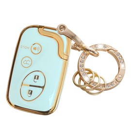 WENHENI for Lexus Key Fob Shell Cover with Keychain Fit for Lexus ES350 GS300 GS350 GS430 GS450h ISC IS250 IS350 LS460 LS600h Smart Key (White-Gold)