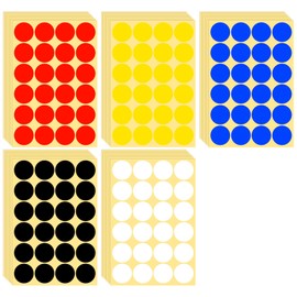 Chisafly Round Stickers, Colored Labels, 30 Sheets, 720 Pieces, 1.3 inches (32 mm), Strong, Black, White, Red, Yellow, Blue, 5 Colors, Removable, Office Supplies, Labels, Handwritten