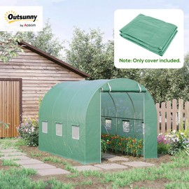 Outsunny 9.8' x 6.6' x 6.6' Plastic Greenhouse Cover Replacement, Heavy Duty Waterproof Tarp for Hoop House, Sheeting with 6 Windows, Door & Reinforcement Grid, Green