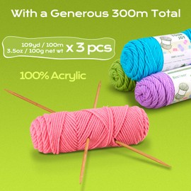 Besgeer Yarn for Crocheting, Knitting, Tufting, Craft, 3 Pack of 100g/3.5oz Crochet Yarn, 4 Medium (Worsted), 327 Yards - Acrylic (Pink)
