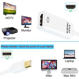 PASOW Mini DisplayPort to HDMI Adapter, Mini DP Thunderbolt to HDMI Converter 4K Compatible for MacBook Air/Pro,UHD Monitor/TV/Projector (White)