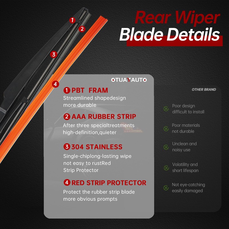 OTUAYAUTO Rear Windshield Wiper Arm Blade Set - Replacement for