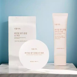 Plant Nation 식물나라 뽀얀쌀 선케어 2종세트 [선쿠션 15g + 리필 15g + 선크림 50ml] [03 맑은 보라 + 리필 + 선크림] Plant Nation Soft Rice Sun Care 2-Piece Set [Sun Cushion 15g + Refill 15g + Sunscreen 50ml] [03 Clear Purple + Refill + Sunscreen]