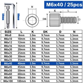 TXXATX Pack of 25 Screws M6 x 40 mm Cylinder Head Screws DIN 912 Stainless Steel A2 V2A Hexagonal Screws Cylinder Screws with Hexagon Socket Full Thread Allen Screws for Mechanical Furniture Repair