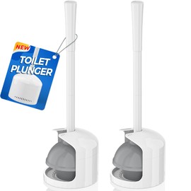 Toilet Plunger with Holder for 5.3-inch Toilet Drain, Plungers for Bathroom with Holder, Toilet Plunger Heavy Duty (2 Pack, White)