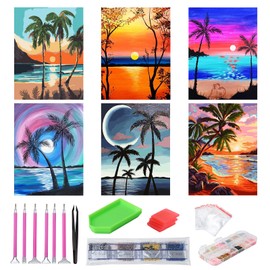 abcGoodefg Diamond Art Kits for Adults 6 Pack, DIY 5D Diamond Art Paintings Beach Sunset Round Full Drill Paint by Diamonds, 12x16 inch
