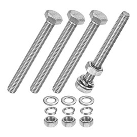 M METERXITY 4-Pack Hex Head Screw Bolt with Nuts Flat & Lock Washers M6x55mm Stainless Steel Bolts and Nuts Kit Fully Threaded Metric Bolt Assortment for Equipment/Machinery