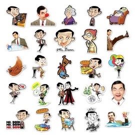 Mr. Bean Sticker 50Pcs Vinyl Cute Anime Stickers for Laptop Skateboard Water Bottle Luggage Computer Phone Guitar Bicycle Car,Waterproof Funny Cartoon Stickers for Teens Kids Adults