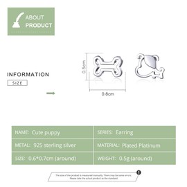 Dog and Bone Stud Earrings for Girl Sterling Silver 925 Cat Ear Studs jewellery Bijoux Anti-allergy jewellery