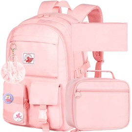 Backpack for Girls, 15.6 Inch Cute Aesthetic Bookbag, Anti Theft Water Resistant College School Bag for Women Teens Primary Students - Pink