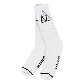 Huff Men's Street Skater Crew Socks, Brand, Three Quarters, Rib Socks,, triangle white, Free size