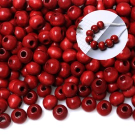 300pcs 12mm Red Wood Macrame Beads for Handmade Crafts, Large Hole Wooden Loose Spacer Beads for Macrame Projects Holiday Party Decor, 5mm Hole