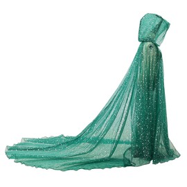 Women Wedding Tulle Cape Hooded Elf Cloak Bridal Dress Robe with Long Train