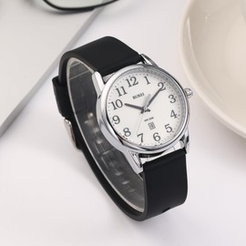 Womens Minimalist Watches Black Silicone Ultra Thin Analog Quartz Waterproof Wrist Watch for Women, Luminous Easy Read Dial (Black White)