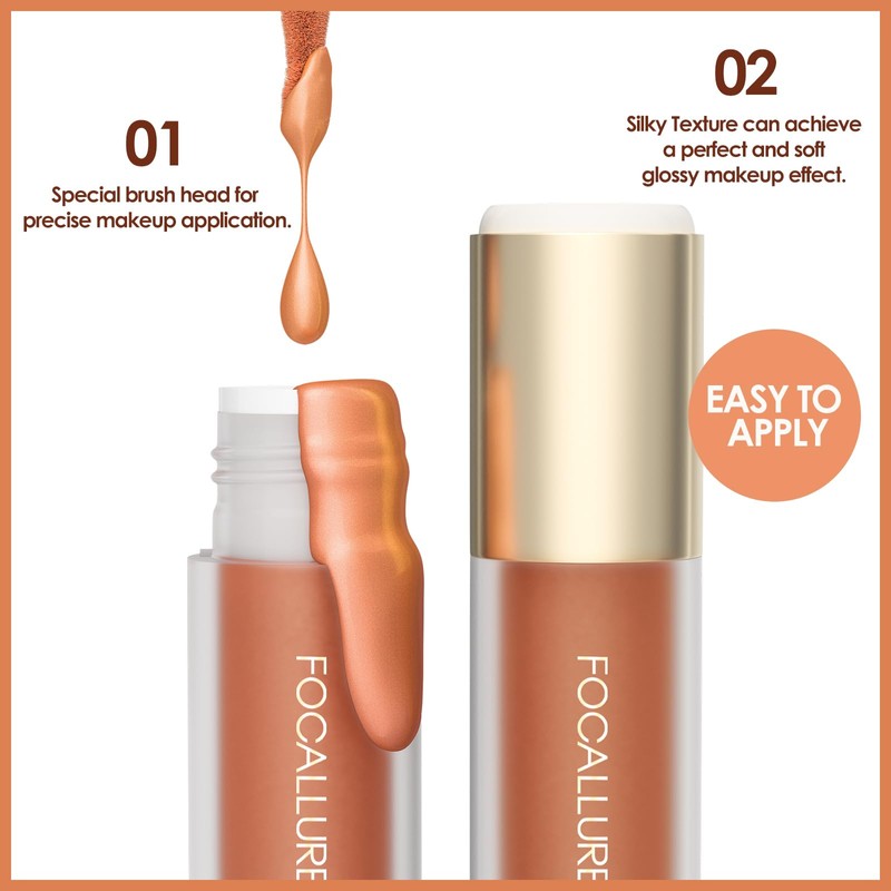 FOCALLURE Shimmer Liquid Highlighter, Smooth Cream Formula and Non-greasy Finish,Delivers