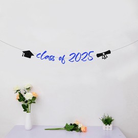 ZLPDS Class of 2025 Banner 2025 Graduation Party Decorations Supplies Congrats Grad for High School College Blue Glitter