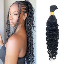 IXIMII 100% Human Hair Braiding Hair 20 inch 100g Water Wave Bulks Hair Natural Black No Weft Curly Hair Extensions for Boho Braids