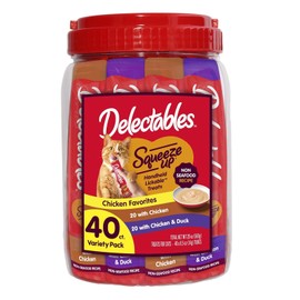 Delectables Squeeze Up Non-Seafood Chicken Variety Pack, Creamy Squeezable Puree, Lickable Wet Cat Treats, Grain-Free, No Added Fillers, 0.5 Ounces Tube, 40 Tubes Total