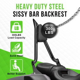 Mofun 27" Tall Passenger Backrest Sissy Bar 1.3" Fat Bar Compatible with Harley Touring Road King Street Electra Road Glide 2009-2025, Gloss Black