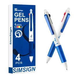 SimSign Erasable Gel Pens Multicolour 0.5mm for Writing, 4 Colour Pen (Blue, Black, Red, Green) All in One, Rub Out Pens, Pack of 4