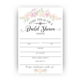 Bridal Shower Invitations with Envelopes - Set of 25 - Blank Bridal Shower Stationery - Floral and Beautiful Bridal Shower Supplies, Celebration of Love Print, 5x7 Simple Design Invitation