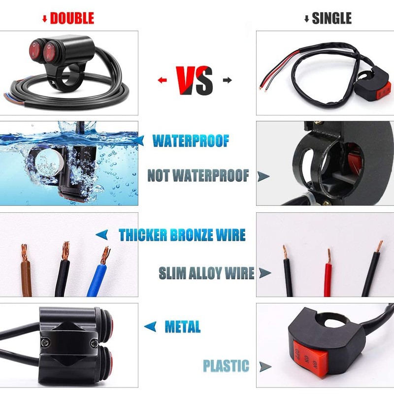 YnGia Waterproof 22mm Motorcycle Handlebar Switch Universal 7/8″ Double Control