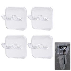 Bowcig 4 Pcs Razor Holder for Shower Self Adhesive Waterproof Shaver Razor Holder for Wall 2025 Removable & Reusable Loofah Hanger Hooks for Towels Accessories, Kitchen, Bathroom Use (Transparent)