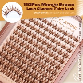 Anime Cluster Lashes Brown Lash Clusters Manga Eyelash Clusters Natural Dark Brown Individual Lashes 10-16MM Fairy Cluster Eyelash Extensions 110Pcs DIY Spiky Cluster Lashes at Home