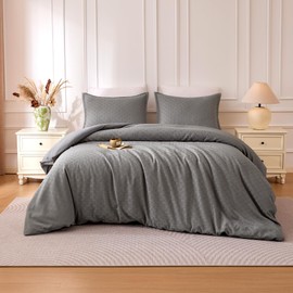 Sleep Zone Waffle Duvet Cover Queen Size 3 Pieces Boho Duvet Cover Set for All Season 1 Durable and Soft Comforter Cover with 2 Pillow Shams, 90"x90",Dark Grey Grid